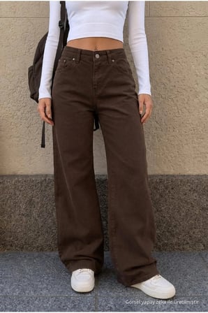 Marina Kadın Jeans Yüksek Bel Bol Paça Rahat Salaş Jean Denim Kot Pantolon