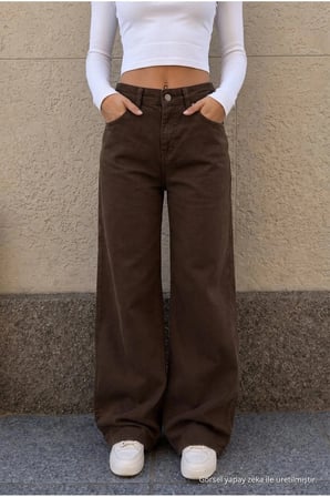 Marina Kadın Jeans Yüksek Bel Bol Paça Rahat Salaş Jean Denim Kot Pantolon