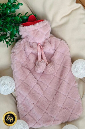 Pembe Peluş Kılıflı Çıkarılabilir Sıcak Su Torbası 2 Litre