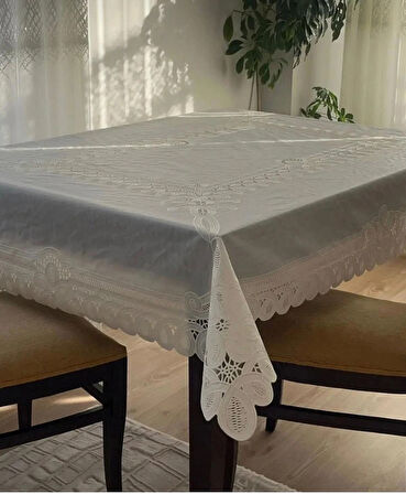  Muşamba Masa Örtüsü Dantel Görünümlü Pvc KREM RENK