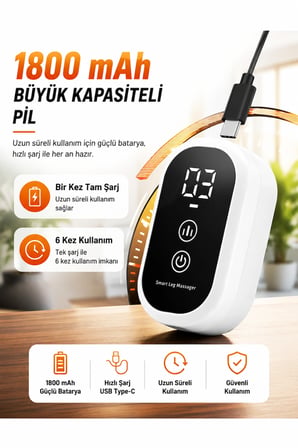MDSTECH 2'li Şarjlı Hava Basınçlı Baldır Masaj Aleti, Ayak ve Kol Kullanımına Uygun, 3 Modlu, 1800 mAh, Kablosuz, 15 Dakika Otomatik Kapanma, Gri