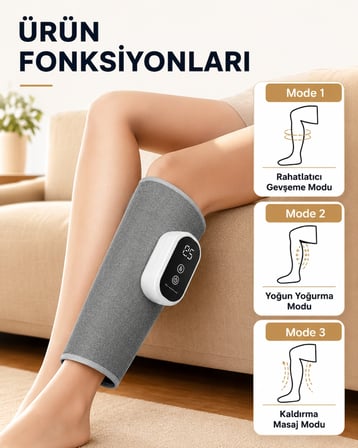 MDSTECH 2'li Şarjlı Hava Basınçlı Baldır Masaj Aleti, Ayak ve Kol Kullanımına Uygun, 3 Modlu, 1800 mAh, Kablosuz, 15 Dakika Otomatik Kapanma, Gri