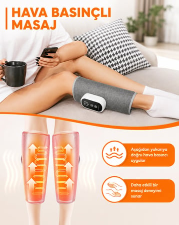 MDSTECH 2'li Şarjlı Hava Basınçlı Baldır Masaj Aleti, Ayak ve Kol Kullanımına Uygun, 3 Modlu, 1800 mAh, Kablosuz, 15 Dakika Otomatik Kapanma, Gri