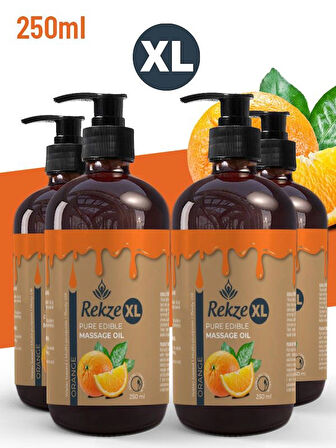 Rekze Masaj Yagı 4 Adet Portakal Aromalı Yenilebilir Büyük Boy  Etkili Masaj Yağı250 ml
