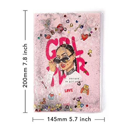 Girl Power Desenli Simli ve Sulu Kapaklı A5 Defter