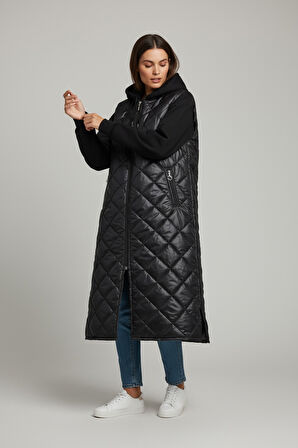 KADIN ÖNÜ FERMUARLI YANLARDAN CEPLİ KAPŞONLU KAPİTONE KAP