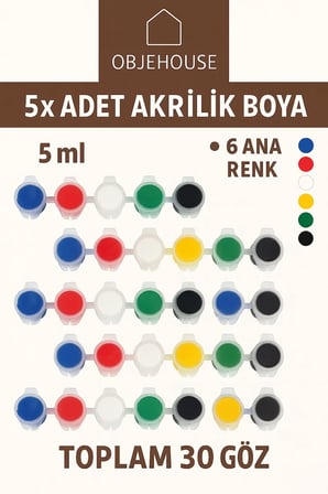 4 ml 6 Ana Renk Akrilik Boya Seti (5Paket 30 göz)