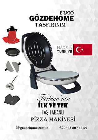 Erato Taşfırınım Pizza Makinesi, Lahmacun Makinesi Doğal Taş Fırın - Timer - 400 C. - Beyaz