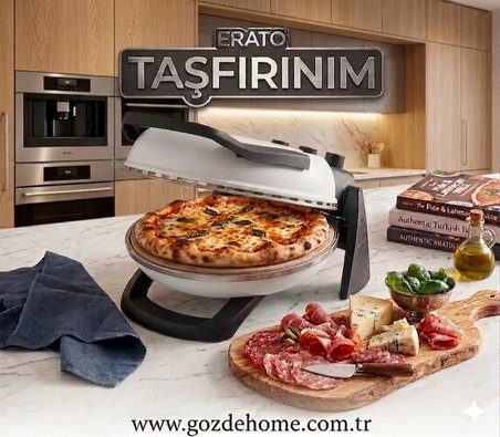 Erato Taşfırınım Pizza Makinesi, Lahmacun Makinesi Doğal Taş Fırın - Timer - 400 C. - Beyaz