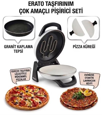 Erato Taşfırınım Pizza Makinesi, Lahmacun Makinesi Doğal Taş Fırın - Timer - 400 C. - Beyaz