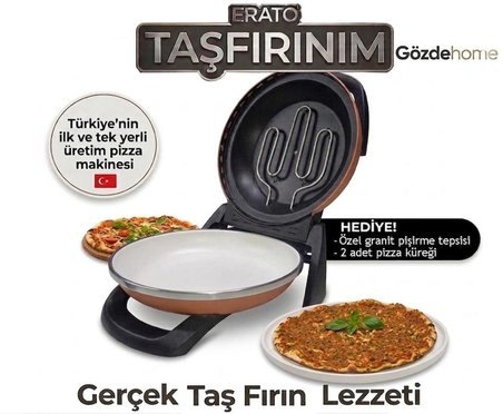 Erato Taşfırınım Pizza Makinesi, Lahmacun Makinesi Doğal Taş Fırın - Timer - 400 C. - Gold