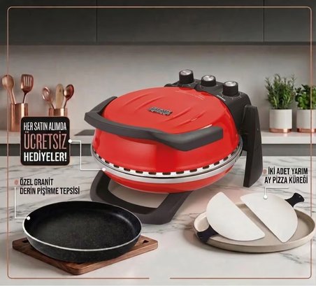 Erato Pizza Makinesi Taşfırınım Lahmacun Makinesi Doğal Taş Tabanlı Fırın Kırmızı