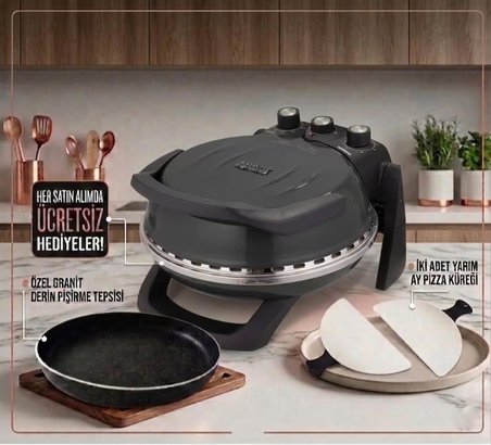 Erato Pizza Makinesi Taşfırınım Lahmacun Makinesi Doğal Taş Tabanlı Fırın Siyah
