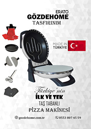 Erato Taşfırınım Pizza Makinesi, Lahmacun Makinesi Doğal Taş Fırın - Timer - 400 C. - Beyaz