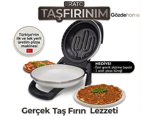 Erato Taşfırınım Pizza Makinesi, Lahmacun Makinesi Doğal Taş Fırın - Timer - 400 C. - Beyaz