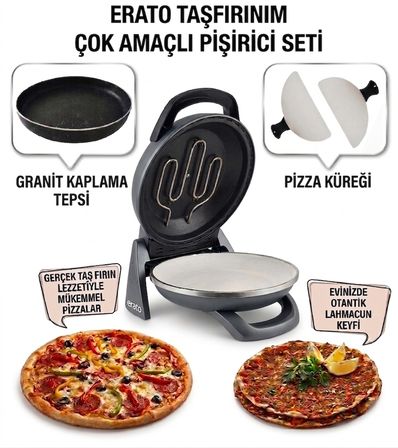 gözdehome Erato Taşfırınım Pizza Makinesi, Lahmacun Makinesi Doğal Taş Fırın - Timer - 400 C. - Antrasit
