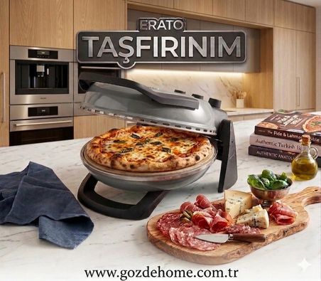 Erato Taşfırınım Pizza Makinesi, Lahmacun Makinesi Doğal Taş Fırın - Timer - 400 C. - Gri
