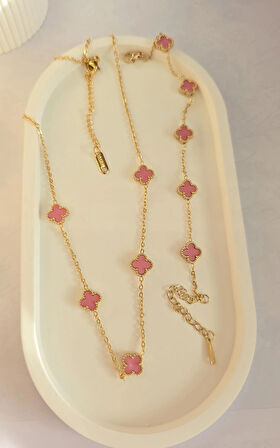 Çelik Kolye Seti - Yonca Kolye Ve Bileklik Seti - Paslanmaz Çelik 