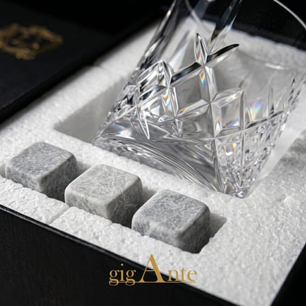 gigAnte Deluxe Kristal Viski Bardağı Seti & 6 Adet Mermer Viski Taşı