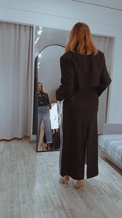 Siyah ve Denim İki Renkli Ceket & Etek Takımı