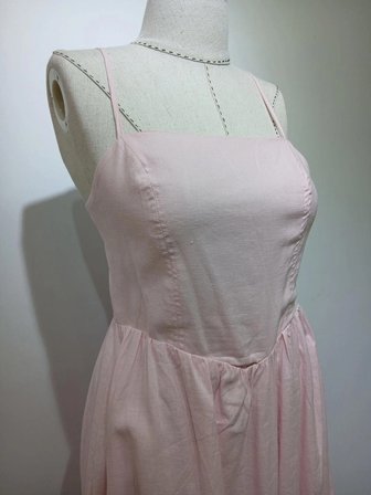 Pudra Pembe Kare Yaka Askılı Maxi Elbise