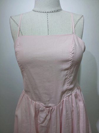 Pudra Pembe Kare Yaka Askılı Maxi Elbise