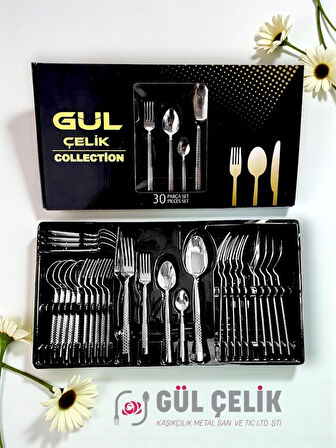 30 Parça 6 Kişilik Çatal Kaşık Seti Taş Model Kutulu 18/0 Kalite