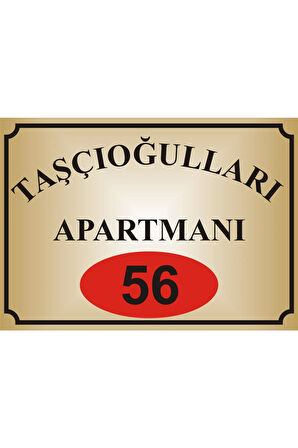 Apartman İsim Tabelası Aliminyum AYNALI Gold Metal Levha