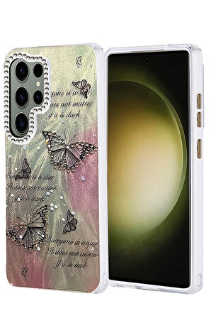 Samsung Galaxy S23 Ultra Kılıf Parlak Desenli Taşlı Azn-Blade