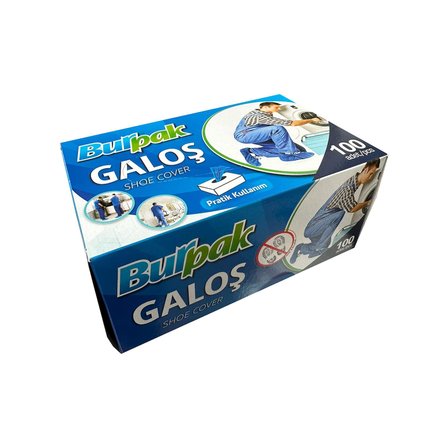 Burpak Tek Kullanımlık Kalın Pratik Kutulu Galoş - Mavi - 100 Adetlik 24 Paket