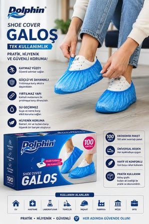 Dolphin Tek Kullanımlık Kalın Pratik Kutulu Galoş - Mavi - 100 Adetlik 1 Paket