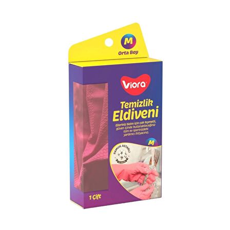 Viora Lateks Temizlik Bulaşık Eldiveni - Orta Boy - Medium - 8-8,5 - Pembe - 3 Paket