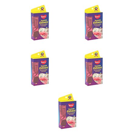 Viora Lateks Temizlik Bulaşık Eldiveni - Orta Boy - Medium - 8-8,5 - Pembe - 5 Paket