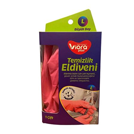 Viora Lateks Temizlik Bulaşık Eldiveni - Büyük Boy - Large - 9-9,5 - Pembe - 3 Paket