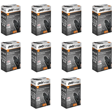 Only Evo Beyond Siyah Pudrasız Nitril Eldiven - Muayne İş Eldiveni - Large - 100'lü 10 Paket