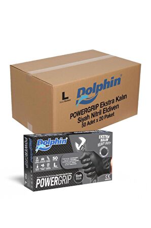 Dolphin Nitril PowerGrip Ekstra Kalın Elmas Dokulu Eldiven Siyah Large Büyük Boy - 50'li 20 Paket