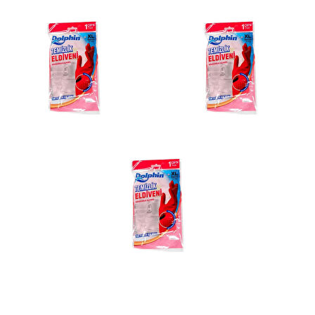 Dolphin Lateks Bulaşık Temizlik Eldiveni - Kırmızı - XL - No : 10 - 3 Çift - Paket