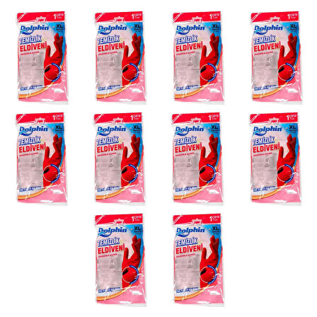 Dolphin Lateks Bulaşık Temizlik Eldiveni - Kırmızı - XL - No : 10 - 10 Çift - Paket