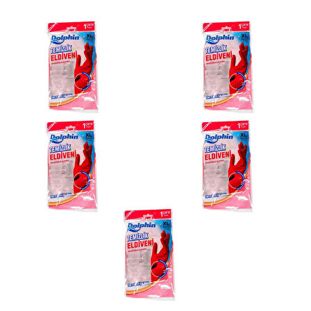 Dolphin Lateks Bulaşık Temizlik Eldiveni - Kırmızı - XL - No : 10 - 5 Çift - Paket
