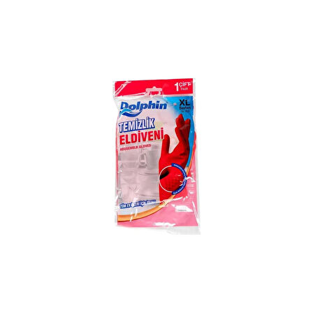 Dolphin Lateks Bulaşık Temizlik Eldiveni - Kırmızı - XL - No : 10 - 1 Çift - Paket