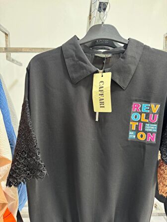 kolu dantelli yaka fermuarlı Kadın gömlek