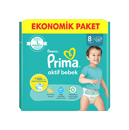 Prima Bebek Bezi Aktif Bebek 8 Numara 17+ KG 31 Adet