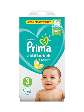 Prima Pampers Aktif Bebek Bezi 3 Numara 6-10 KG (2 x 62) toplam 124 Adet