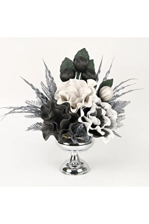 Yapay Çiçekli Gümüş Küçük Ayak Vazo No:5