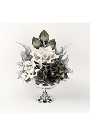 Yapay Çiçekli Gümüş Küçük Ayak Vazo No:4