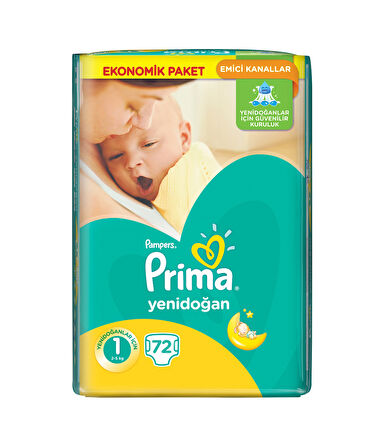 Prima Yenidoğan Bantlı 2-5 KG Bebek Bezi 1 Beden 72 Adet