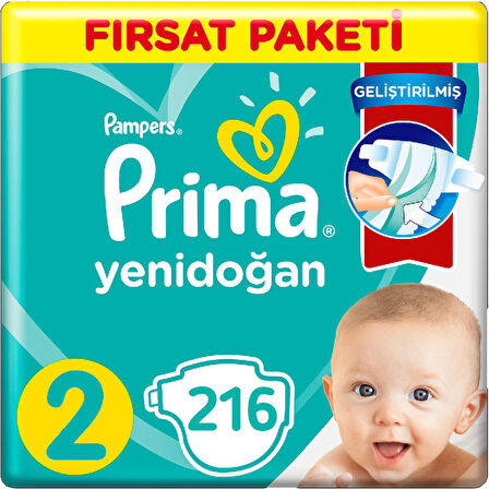 Prima 2 Beden Yenidoğan Bebek Bezi Fırsat Paketi 3 x 72= 216 Adet