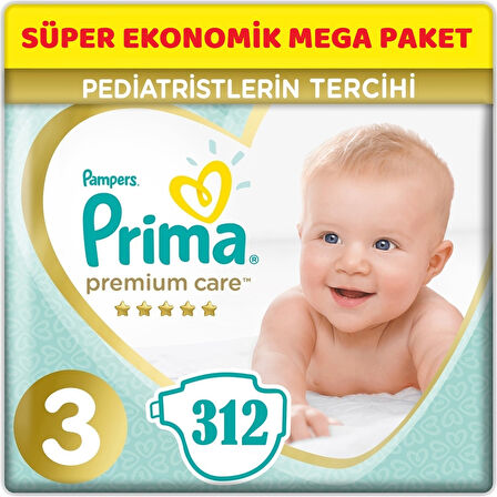 Prima Premium Care Bebek Bezi Beden:3 (6-10Kg) Midi 312 Adet Süper