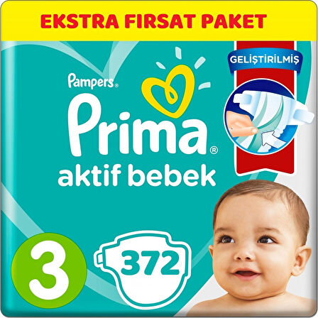 Prima Bebek Bezi Beden:3 (6-10Kg) Midi 372 Adet Ekstra Fırsat Pk