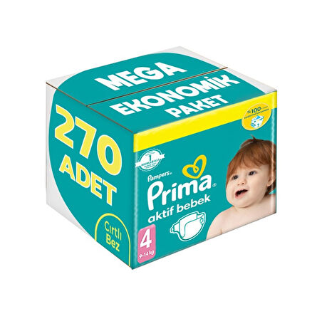 Prima Bebek Bezi Beden:4 9-14kg Maxi 270 Adet Mega Ekonomik Pk 4 Numara